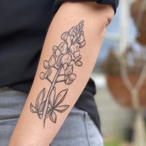 Bluebonnet Flower Temporary Tattoo, Texas Wildflower Tattoos, Floral Tattoo, Nature Tattoo, Spring Tattoo, Stocking Stuffer