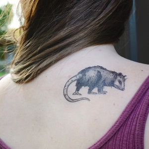 Opossum Temporary Tattoo, Black Ink Possum, Forest Animal Tattoo, Nature Tattoo, Stocking Stuffer, Weird Gift image 5