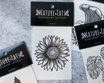 Sunflower Temporary Tattoo, Wild Flower, Botanical, Floral, Nature Tattoo, Stocking Stuffer, Nature Gift
