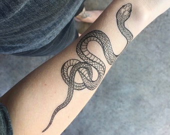 Garden Snake Temporary Tattoo, Garter Snake, Original Hand-Drawn Designs, Springtime Snake Tattoo, Snake Art, Fake Tattoo, Nature Gift