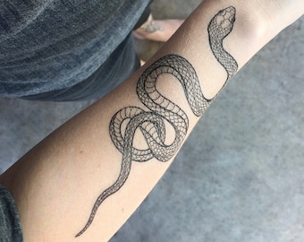 Garden Snake Temporary Tattoo, Garter Snake, Original Hand-Drawn Designs, Springtime Snake Tattoo, Snake Art, Fake Tattoo, Nature Gift