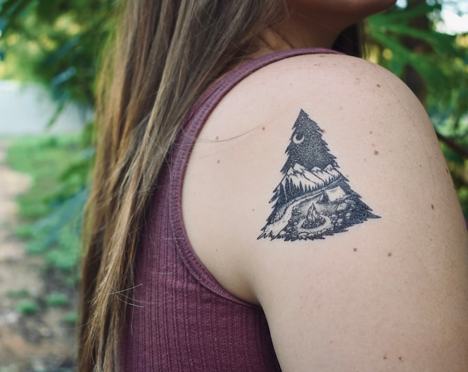 Chanterelle Mushroom Temporary Tattoo Black Line Tattoo Wild Etsy