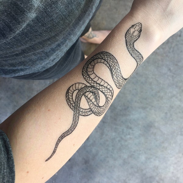 Garden Snake Temporary Tattoo, Garter Snake, Original Hand-Drawn Designs, Springtime Snake Tattoo, Snake Art, Fake Tattoo, Nature Gift