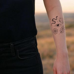 Earthly Visions Temporary Tattoo Sheet – Witchy Mini Black Ink Designs