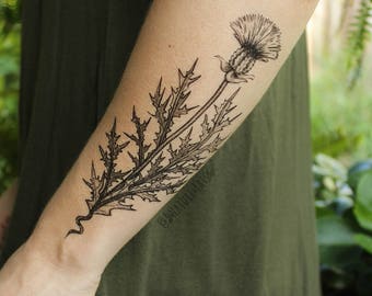 Line Drawing Sunflower Tattoo : Lavender twigs temporary tattoo collection of black ink etsy