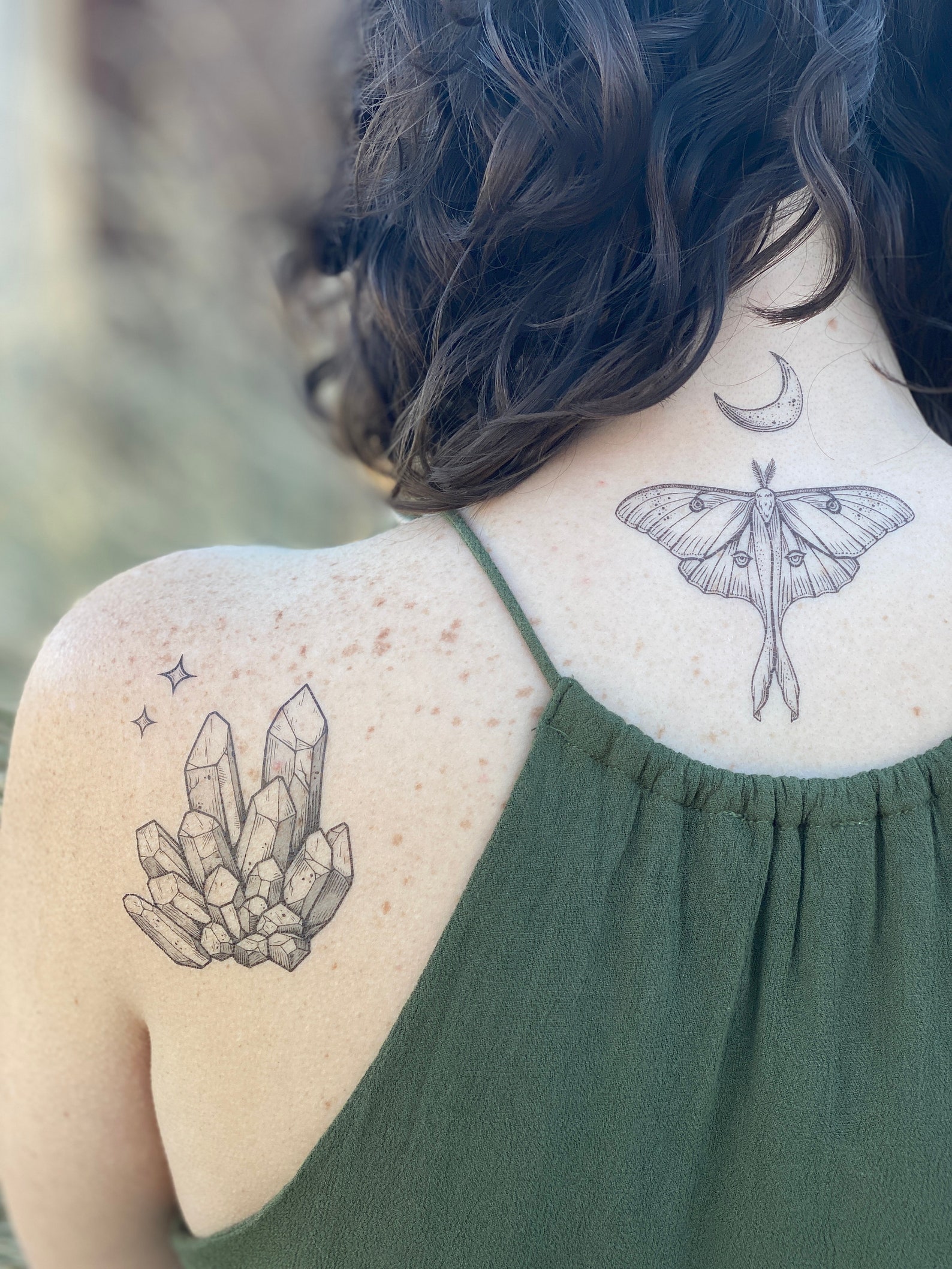 Luna Moth Temporary Tattoo Black Line Tattoo Winged Insect Etsy