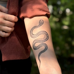 Garden Snake Temporary Tattoo: Realistic Serpent Design, Hand-Drawn, Fake Tattoo image 8