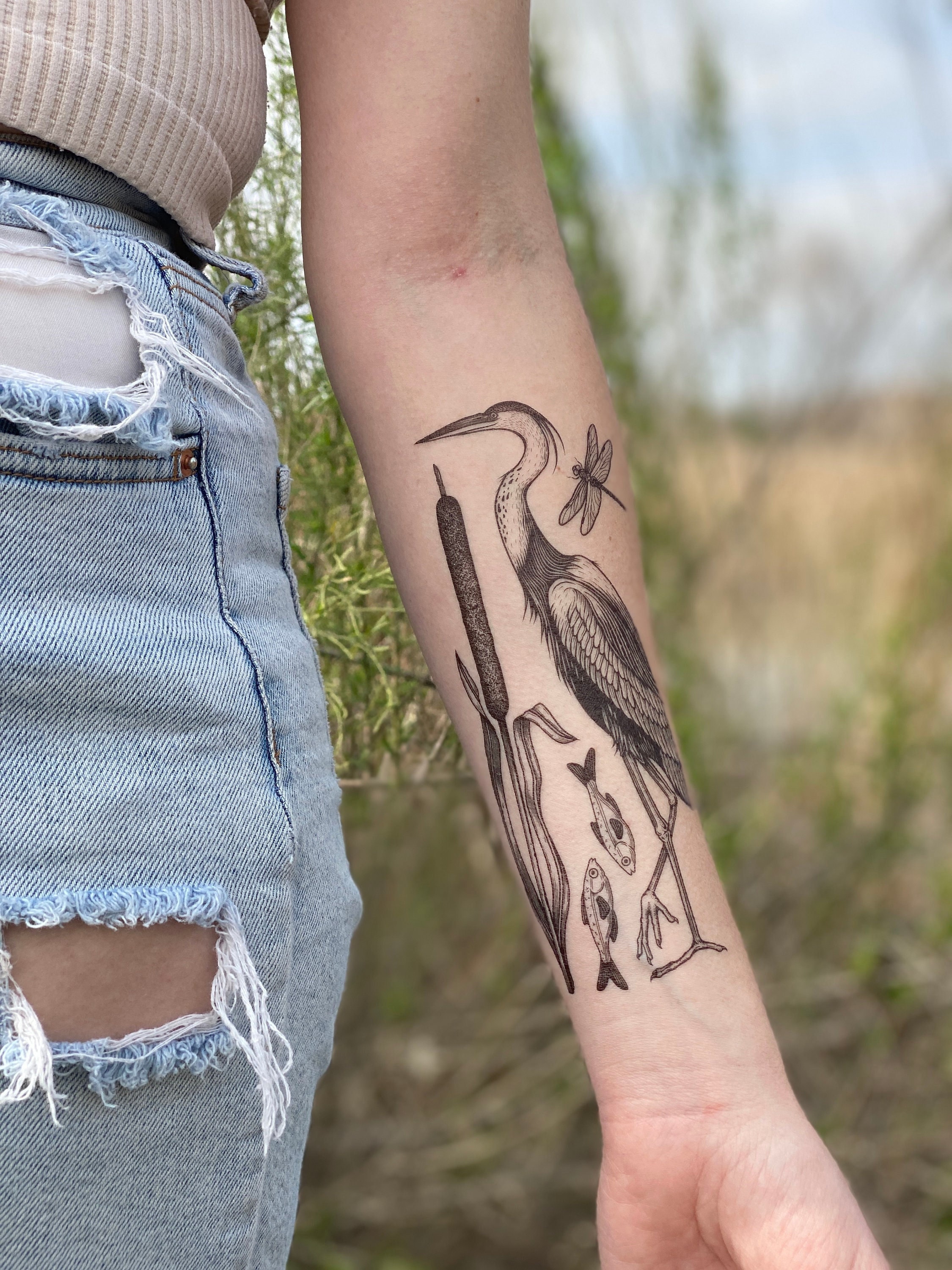 Lake Life Temporary Tattoo Collection, Heron Bird, Crane Tattoo, Dragonfly,  Cattail, Fish, Coastal Tattoo, Nature Gift -  Canada