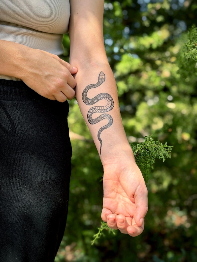 Garden Snake Temporary Tattoo: Realistic Serpent Design, Hand-Drawn, Fake Tattoo image 10