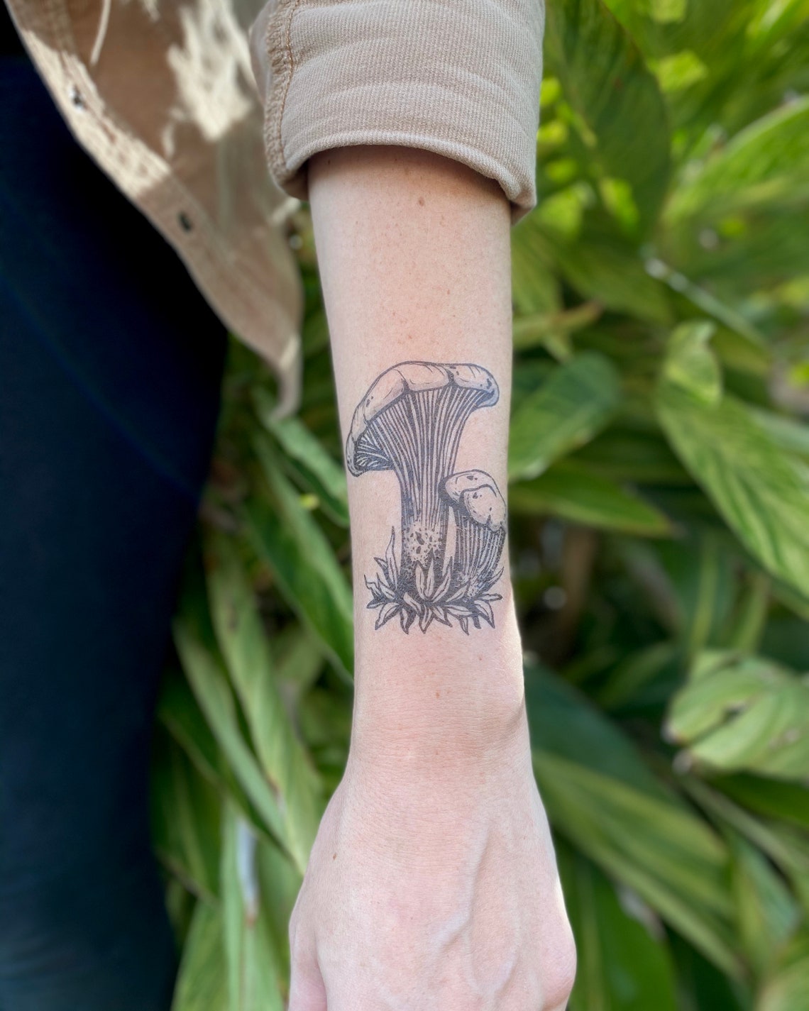 Chanterelle Mushroom Temporary Tattoo Black Line Tattoo Wild Etsy