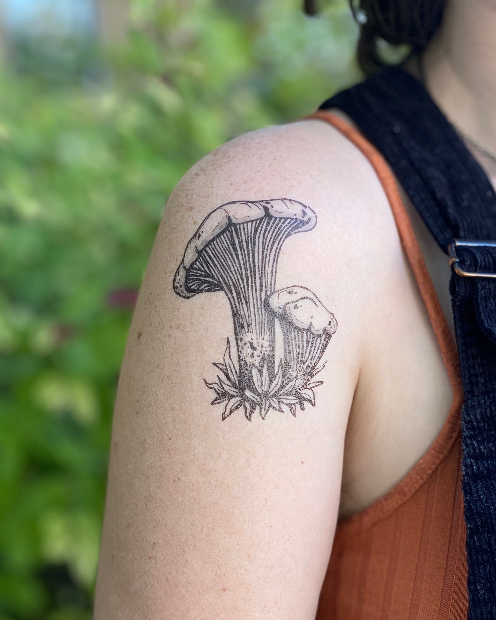 Chanterelle Mushroom Temporary Tattoo Black Line Tattoo Wild Etsy Canada