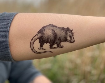 Opossum Temporary Tattoo, Black Ink Possum, Forest Animal Tattoo, Nature Tattoo, Stocking Stuffer, Weird Gift