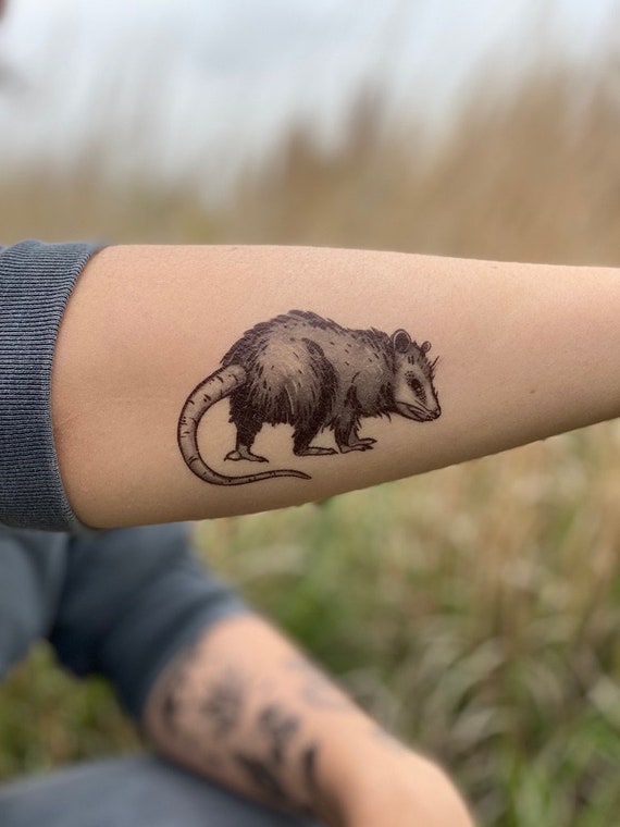 Opossum Temporary Tattoo, Black Ink Possum, Forest Animal Tattoo