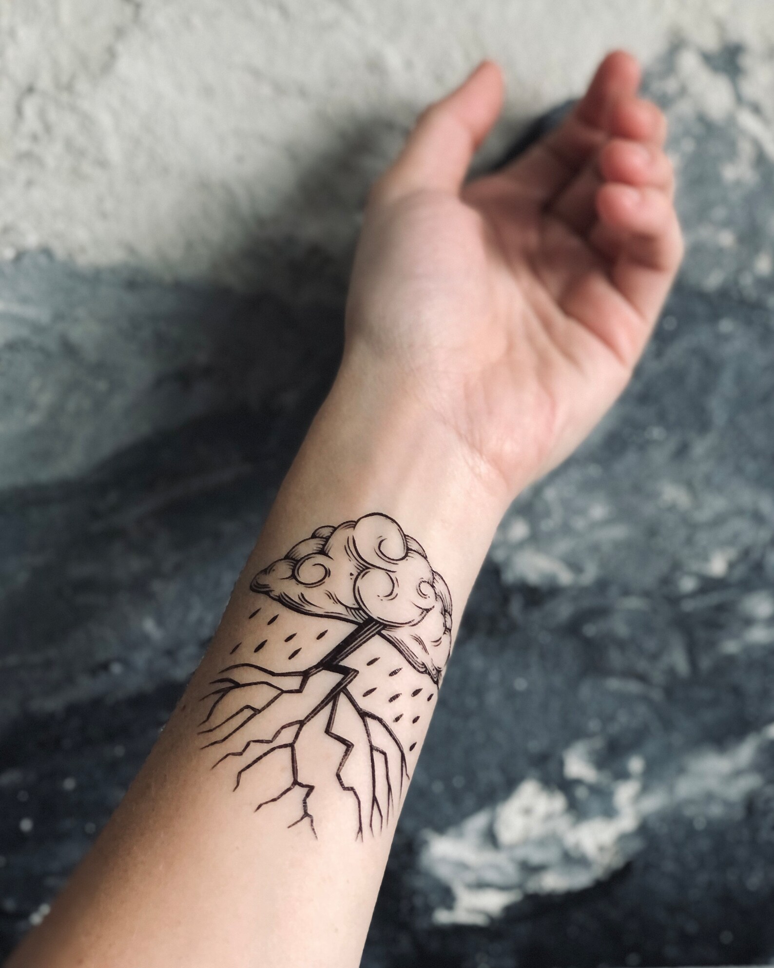 Storm Cloud Temporary Tattoo Black Line Tattoo Rain Cloud Etsy