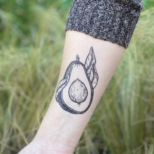 Avocado Temporary Tattoo, Food Tattoo, Realistic Fake Tattoo, Stocking Stuffer