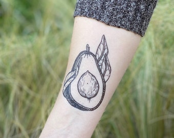 Avocado Temporary Tattoo, Food Tattoo, Realistic Fake Tattoo, Stocking Stuffer