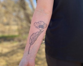 Tatuaje temporal de flor de amapola, amapola dorada, diseño de tatuaje de tinta  negra, tatuaje floral, flor silvestre, amapola de California, regalo de la  naturaleza -  México