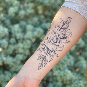 Rose Blossom Temporary Tattoo, Delicate Floral Tattoo, Botanical Tattoo, Fake Tattoo, Nature Gift, Stocking Stuffers, Trendy Tattoos