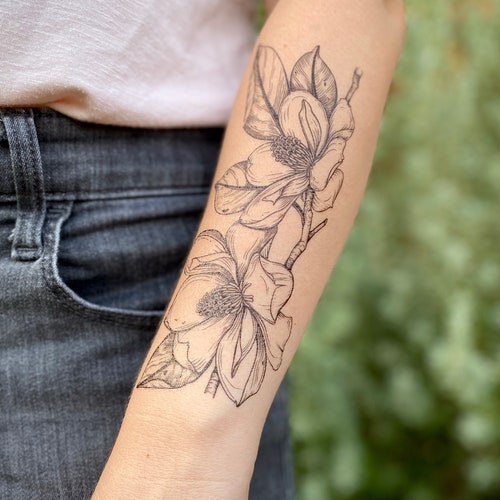 Tatuaje temporal de flores de magnolia regalo para amantes de - Etsy México Tatuaje temporal de flores de magnolia regalo para amantes de - Etsy México