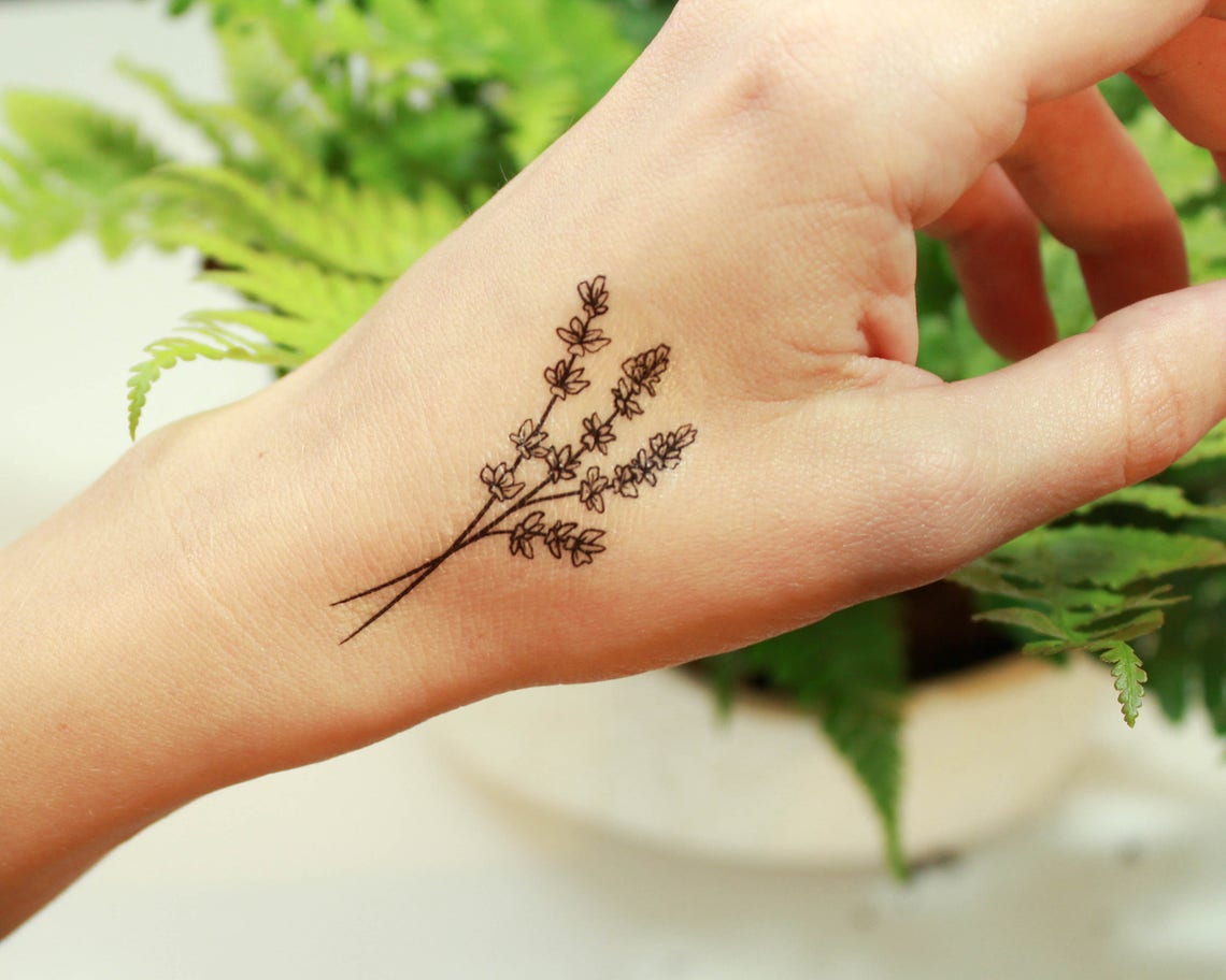 Lavendel Zweige temporäre Tattoo Sammlung von 2 schwarze Etsy