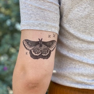 Night Moth Temporary Tattoo, Black Line Tattoo, Winged Insect, Bug Tattoo, Stocking Stuffer, Nature Gift