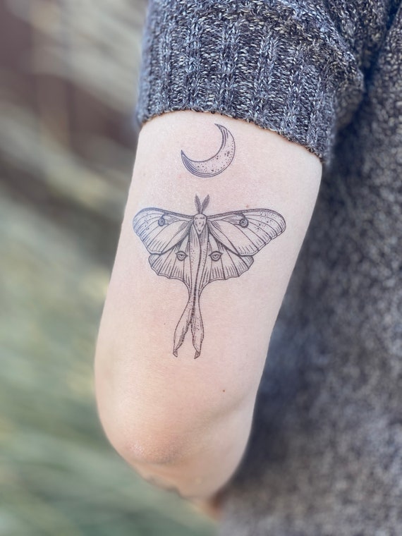 Buy Luna Moth Temporary Tattoo Black Line Tattoo Winged Insect Online in  India  Etsy