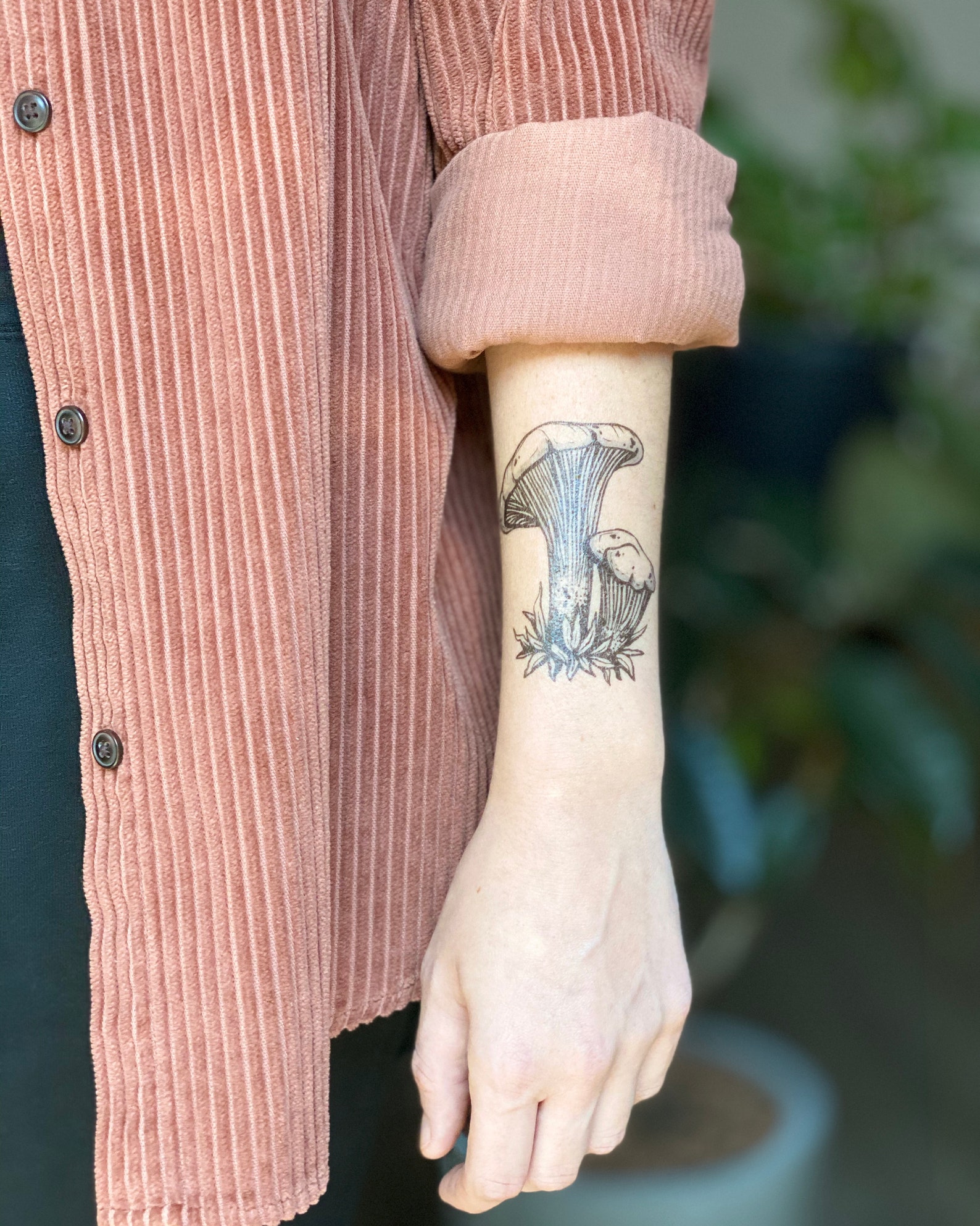 Chanterelle Mushroom Temporary Tattoo Black Line Tattoo Wild Etsy