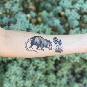 Opossum Temporary Tattoo, Black Ink Possum, Forest Animal Tattoo, Nature Tattoo, Stocking Stuffer, Weird Gift image 6