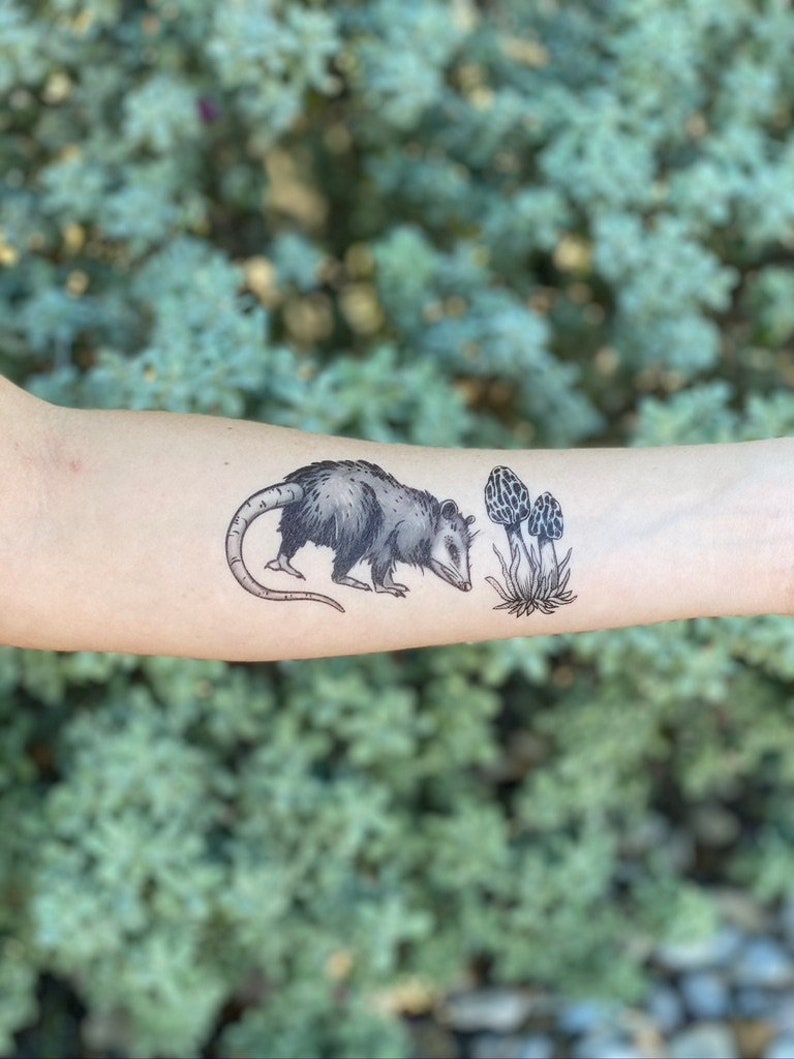 Opossum Temporary Tattoo, Black Ink Possum, Forest Animal Tattoo, Nature Tattoo, Stocking Stuffer, Weird Gift image 6