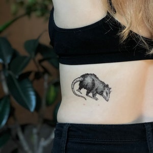 Opossum Temporary Tattoo, Black Ink Possum, Forest Animal Tattoo, Nature Tattoo, Stocking Stuffer, Weird Gift image 7