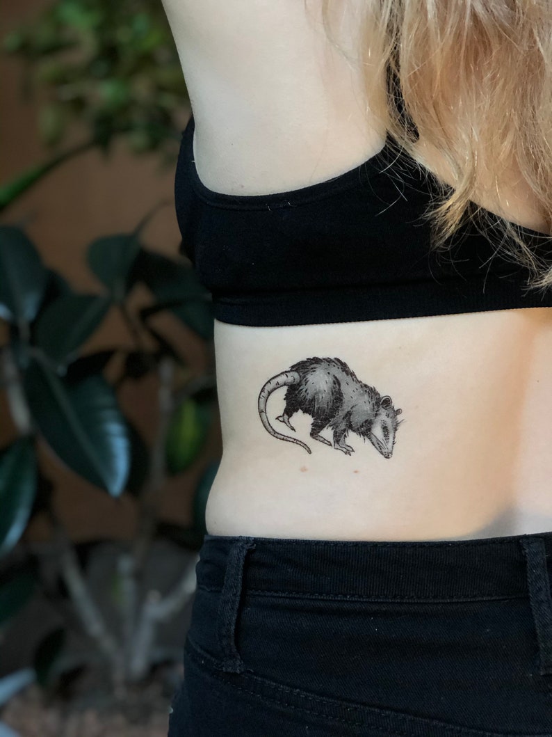 Opossum Temporary Tattoo, Black Ink Possum, Forest Animal Tattoo, Nature Tattoo, Stocking Stuffer, Weird Gift image 7