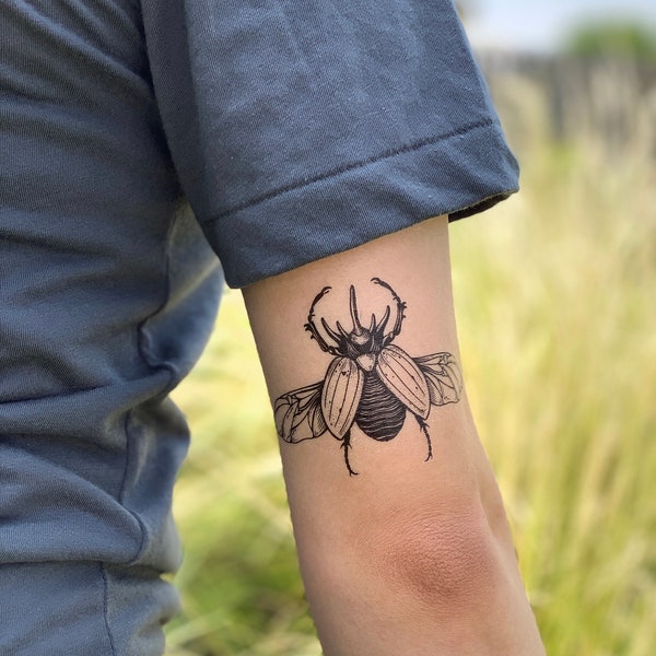 Rhinoceros Beetle Temporary Tattoo, Winged Beetle Tattoo, Insect, Bug, Nature Tattoo, Stocking Stuffer