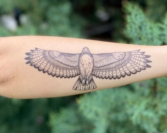 Hawk Temporary Tattoo Collection, Red-Tailed Hawk Art, Birds of Prey Print, Raptor Bird Tattoo, Wild Bird, Nature Gift, Stocking Stuffers