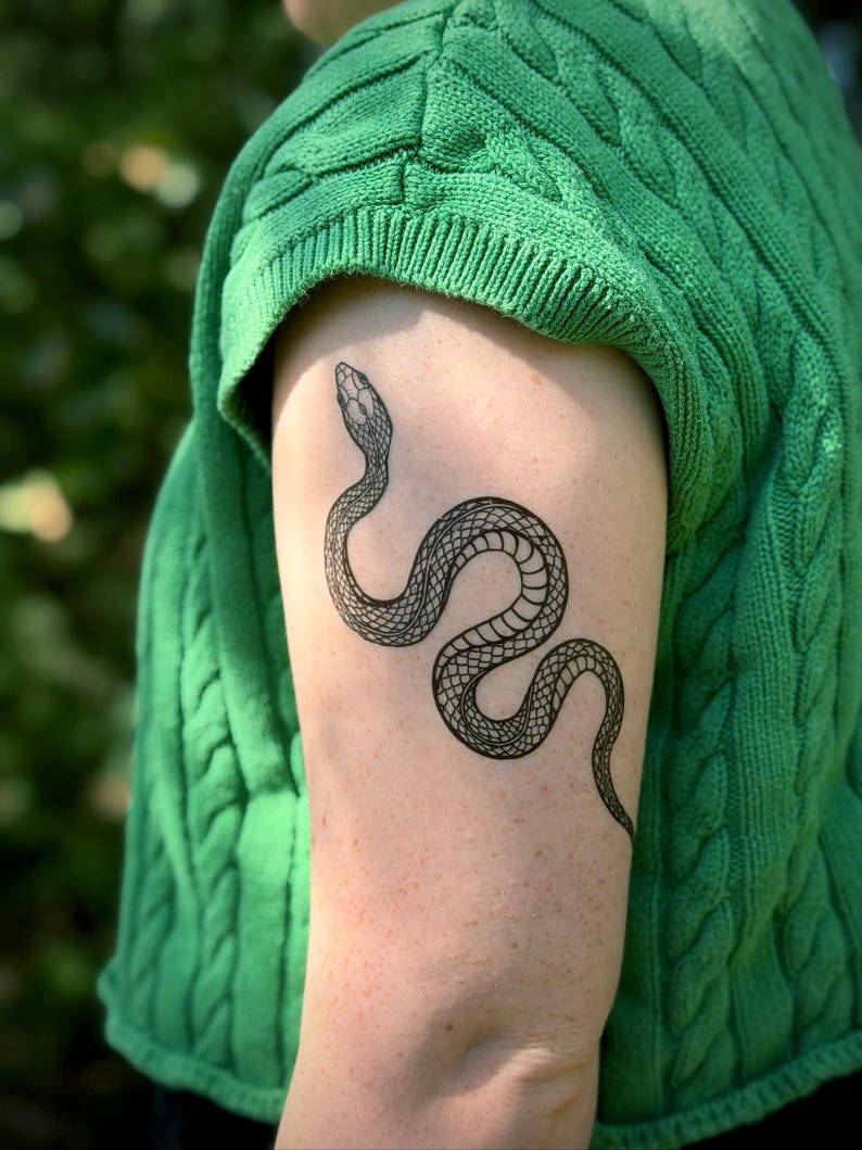 Garden Snake Temporary Tattoo: Realistic Serpent Design, Hand-Drawn, Fake Tattoo image 7