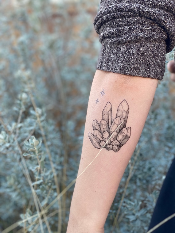 Quartz Crystal Temporary Tattoo Natural Stone Tattoo Black - Etsy Quartz Crystal Temporary Tattoo Natural Stone Tattoo Black - Etsy