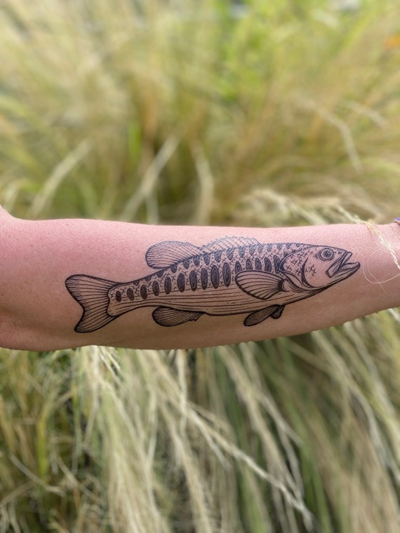 Bass Fish Temporary Tattoo, Texas Wildlife Tattoos, Fishing Tattoo