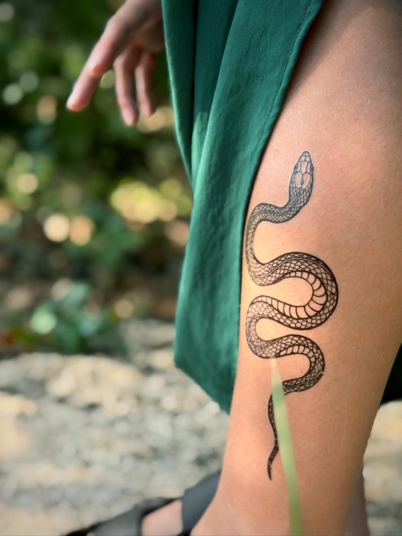 Garden Snake Temporary Tattoo: Realistic Serpent Design, Hand-Drawn, Fake Tattoo image 6