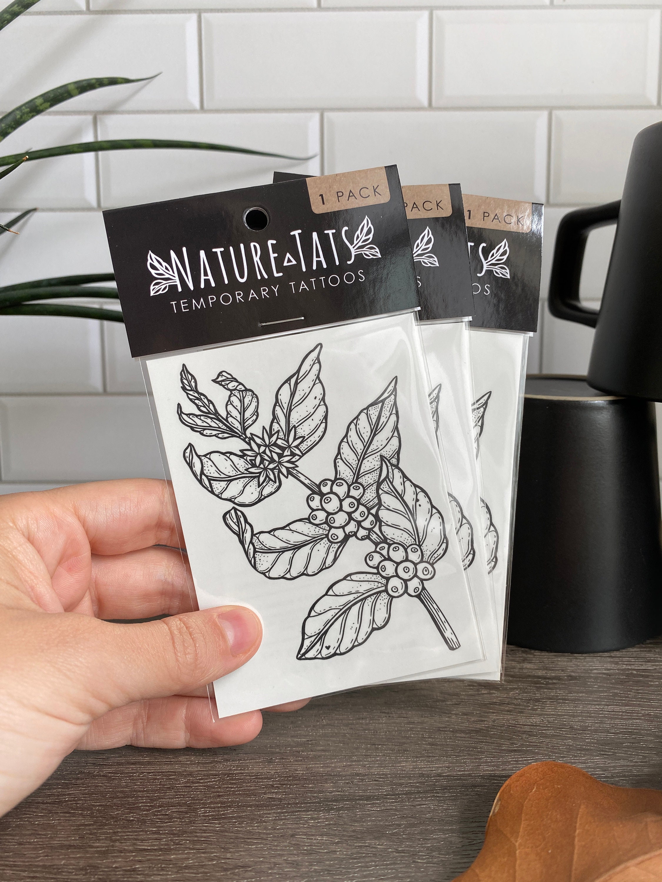 Coffee Plant Temporary Tattoo: Realistic Black Ink Botanical Design - Etsy