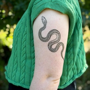 Garden Snake Temporary Tattoo: Realistic Serpent Design, Hand-Drawn, Fake Tattoo image 3