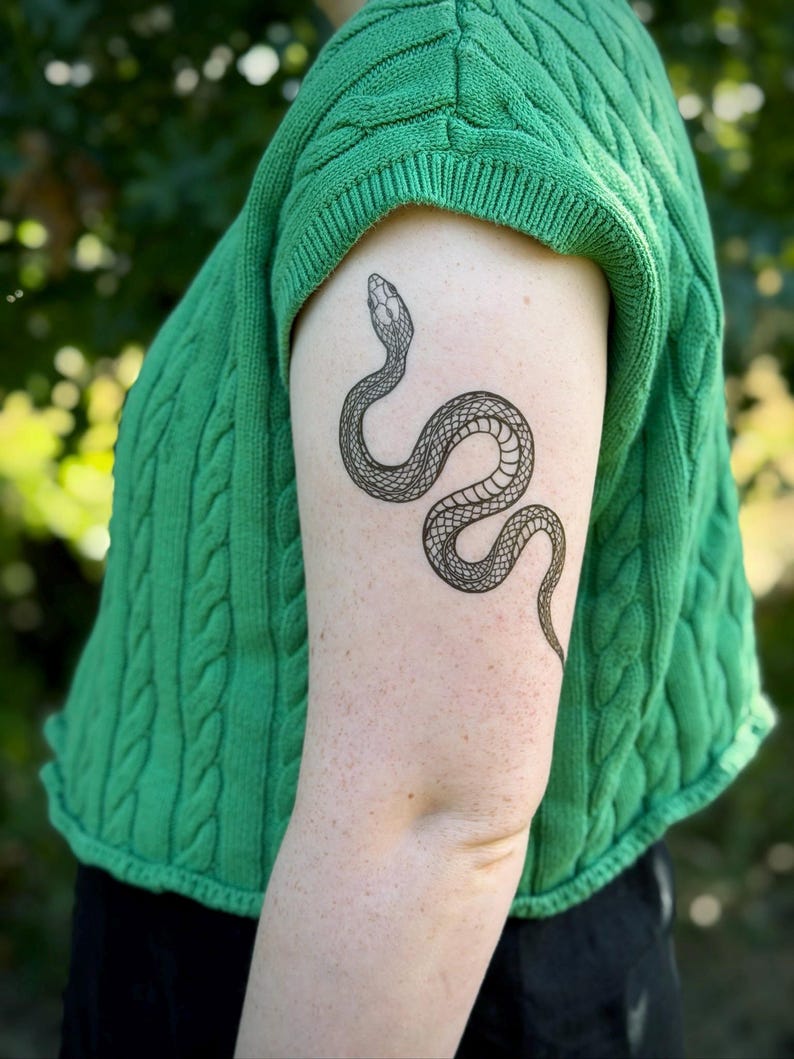 Garden Snake Temporary Tattoo: Realistic Serpent Design, Hand-Drawn, Fake Tattoo image 3