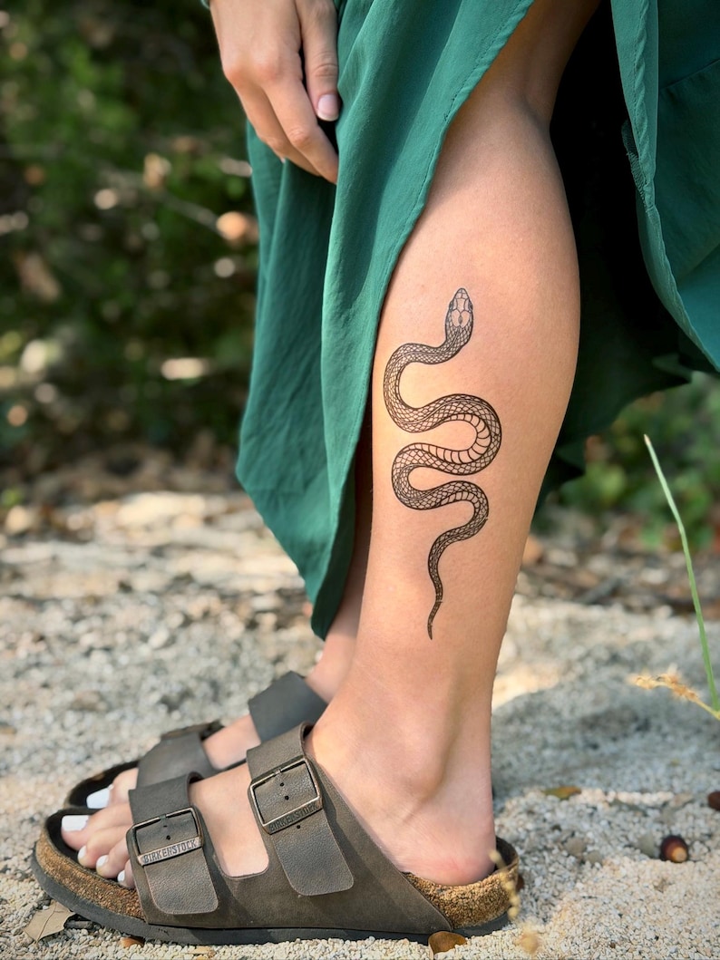 Garden Snake Temporary Tattoo: Realistic Serpent Design, Hand-Drawn, Fake Tattoo image 5