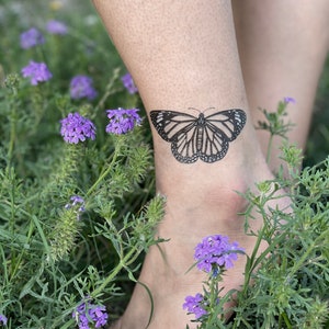 Monarch Butterfly Temporary Tattoo, Black Line Tattoo, Winged Insect, Bug Tattoo, Stocking Stuffer