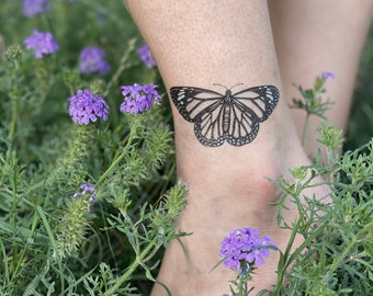 Monarch Butterfly Temporary Tattoo, Black Line Tattoo, Winged Insect, Bug Tattoo, Stocking Stuffer