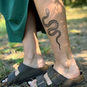 Garden Snake Temporary Tattoo: Realistic Serpent Design, Hand-Drawn, Fake Tattoo image 2