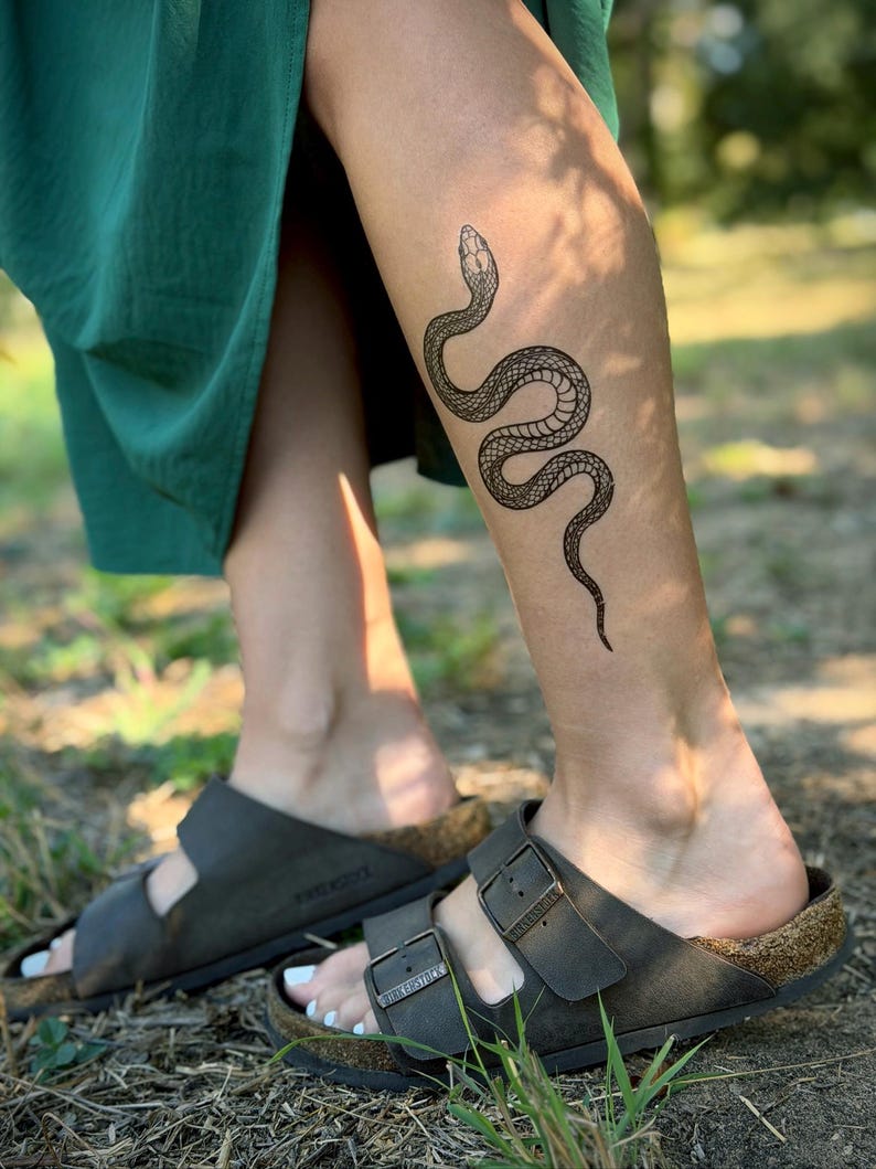Garden Snake Temporary Tattoo: Realistic Serpent Design, Hand-Drawn, Fake Tattoo image 2