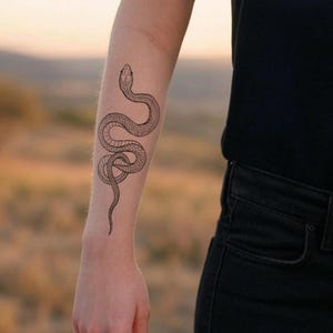 Garden Snake Temporary Tattoo, Garter Snake, Original Hand-Drawn Designs, Springtime Snake Tattoo, Snake Art, Fake Tattoo, Nature Gift
