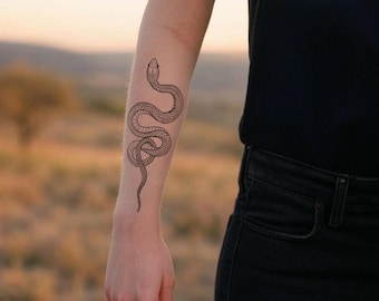 Garden Snake Temporary Tattoo, Garter Snake, Original Hand-Drawn Designs, Springtime Snake Tattoo, Snake Art, Fake Tattoo, Nature Gift