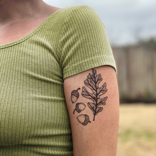 Tatuaje temporal de bellota y hojas de roble regalo para - Etsy España Tatuaje temporal de bellota y hojas de roble regalo para - Etsy España