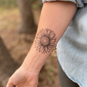 Sunflower Temporary Tattoo, Wild Flower, Botanical, Floral, Nature Tattoo, Stocking Stuffer, Nature Gift