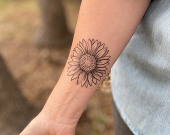 Sunflower Temporary Tattoo, Wild Flower, Botanical, Floral, Nature Tattoo, Stocking Stuffer, Nature Gift